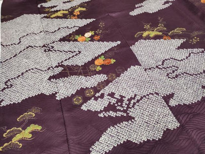平和屋着物●訪問着　駒刺繍　絞り　松花文　金彩　正絹　逸品　CABE6896ut