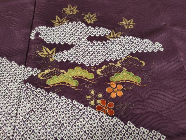 平和屋着物●訪問着　駒刺繍　絞り　松花文　金彩　正絹　逸品　CABE6896ut