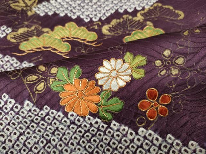 平和屋着物●訪問着　駒刺繍　絞り　松花文　金彩　正絹　逸品　CABE6896ut