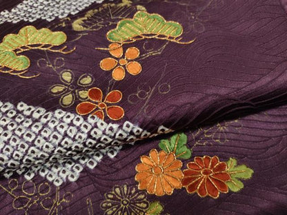 平和屋着物●訪問着　駒刺繍　絞り　松花文　金彩　正絹　逸品　CABE6896ut