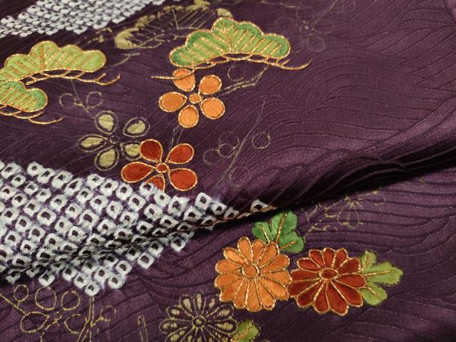 平和屋着物●訪問着　駒刺繍　絞り　松花文　金彩　正絹　逸品　CABE6896ut