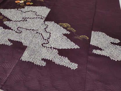 平和屋着物●訪問着　駒刺繍　絞り　松花文　金彩　正絹　逸品　CABE6896ut
