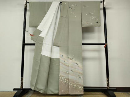 平和屋着物●訪問着　駒刺繍　扇面花文　暈し染め　正絹　逸品　CABE6897ut
