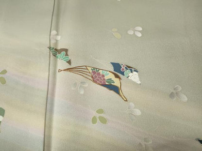 平和屋着物●訪問着　駒刺繍　扇面花文　暈し染め　正絹　逸品　CABE6897ut