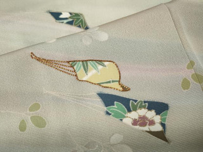平和屋着物●訪問着　駒刺繍　扇面花文　暈し染め　正絹　逸品　CABE6897ut