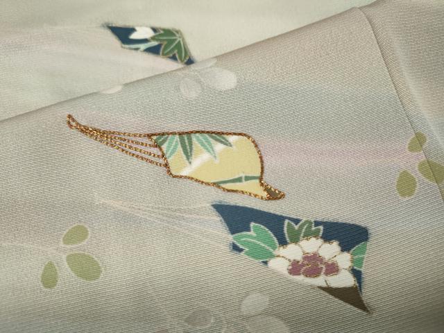 平和屋着物●訪問着　駒刺繍　扇面花文　暈し染め　正絹　逸品　CABE6897ut