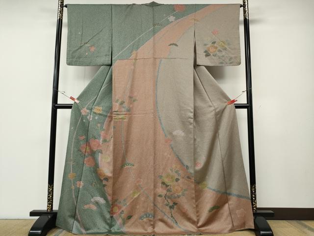 平和屋着物●訪問着　枝椿松花文　たたき染め　金彩　正絹　逸品　CABE6902ut
