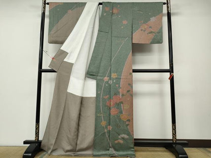 平和屋着物●訪問着　枝椿松花文　たたき染め　金彩　正絹　逸品　CABE6902ut