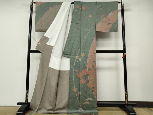 平和屋着物●訪問着　枝椿松花文　たたき染め　金彩　正絹　逸品　CABE6902ut