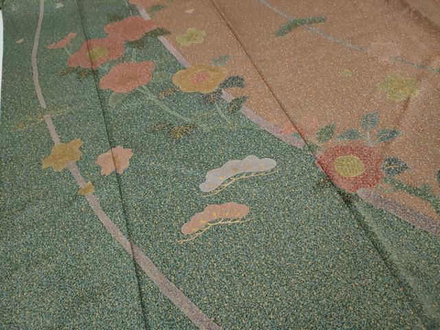 平和屋着物●訪問着　枝椿松花文　たたき染め　金彩　正絹　逸品　CABE6902ut