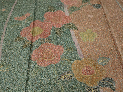 平和屋着物●訪問着　枝椿松花文　たたき染め　金彩　正絹　逸品　CABE6902ut