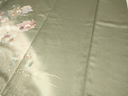 平和屋着物●訪問着　駒刺繍　松皮菱草花文　暈し染め　金銀彩　正絹　逸品　CABE6903ut