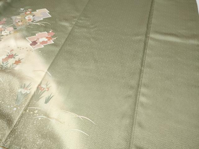 平和屋着物●訪問着　駒刺繍　松皮菱草花文　暈し染め　金銀彩　正絹　逸品　CABE6903ut