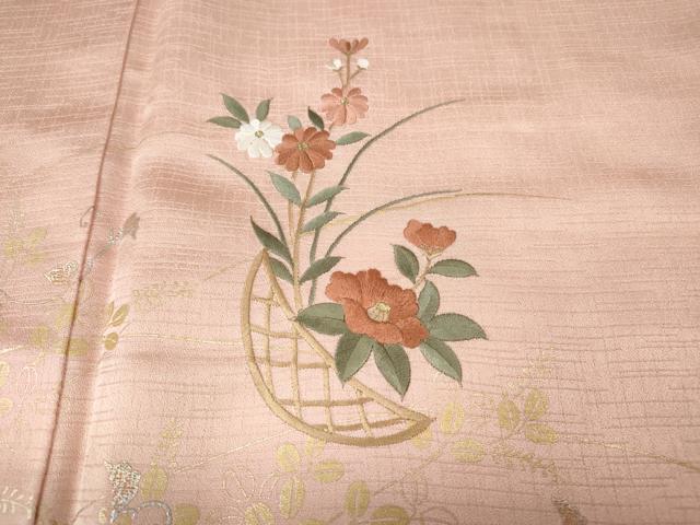 平和屋着物●訪問着　刺繍　花籠文　暈し染め　金銀彩　三越扱い　ロング丈　正絹　逸品　CABE6904ut 平和屋着物□訪問着 花籠文 暈し染め 金銀彩 正絹 逸品 AABI4035sxの