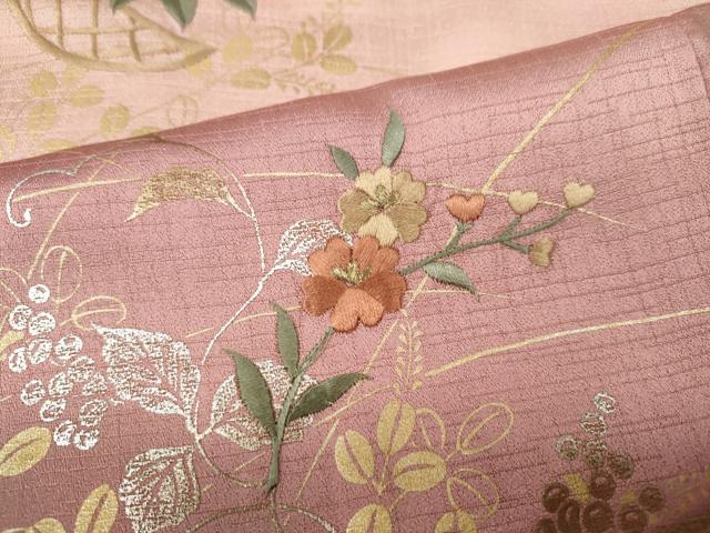 平和屋着物●訪問着　刺繍　花籠文　暈し染め　金銀彩　三越扱い　ロング丈　正絹　逸品　CABE6904ut 平和屋着物□訪問着 花籠文 暈し染め 金銀彩 正絹 逸品 AABI4035sxの