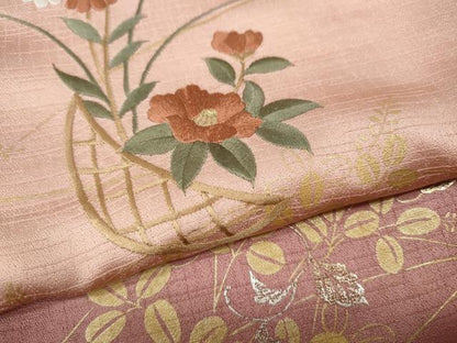 平和屋着物●訪問着　刺繍　花籠文　暈し染め　金銀彩　三越扱い　ロング丈　正絹　逸品　CABE6904ut