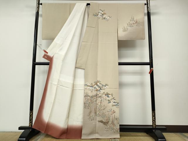 平和屋着物●訪問着　船飛鳥草花文　暈し染め　金彩　三越扱い　正絹　逸品　CABE6905ut