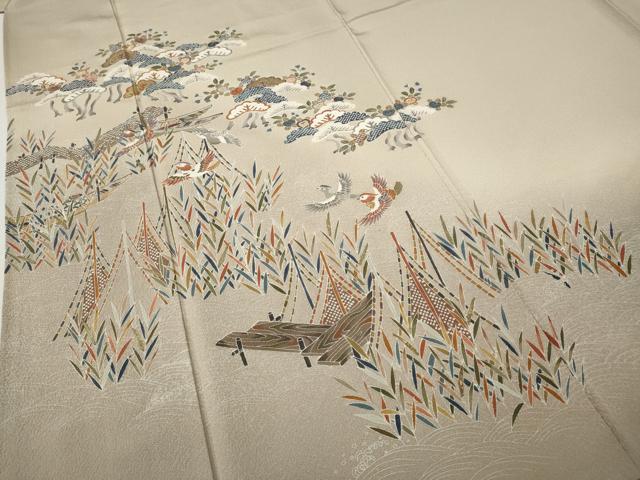 平和屋着物●訪問着　船飛鳥草花文　暈し染め　金彩　三越扱い　正絹　逸品　CABE6905ut