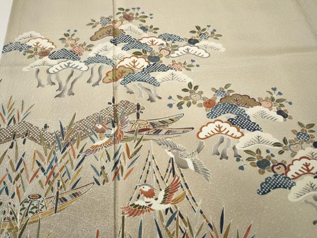 平和屋着物●訪問着　船飛鳥草花文　暈し染め　金彩　三越扱い　正絹　逸品　CABE6905ut