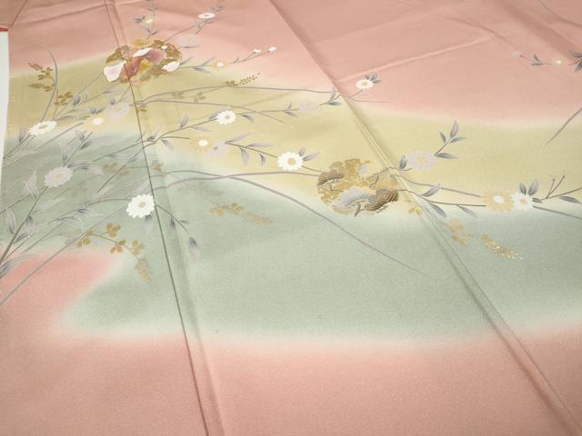 平和屋着物●訪問着　駒刺繍　雪輪草花文　暈し染め　金彩　正絹　逸品　CABE6916ut
