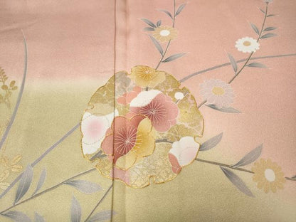 平和屋着物●訪問着　駒刺繍　雪輪草花文　暈し染め　金彩　正絹　逸品　CABE6916ut