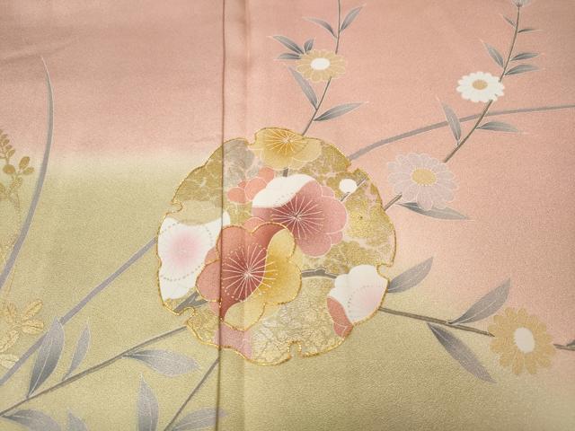 平和屋着物●訪問着　駒刺繍　雪輪草花文　暈し染め　金彩　正絹　逸品　CABE6916ut