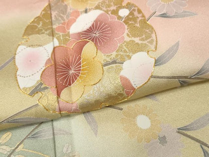 平和屋着物●訪問着　駒刺繍　雪輪草花文　暈し染め　金彩　正絹　逸品　CABE6916ut