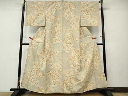 平和屋着物●上質な紬　吉祥花文　亀甲文様　正絹　逸品　CABE6917ut