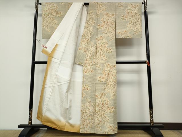平和屋着物●上質な紬　吉祥花文　亀甲文様　正絹　逸品　CABE6917ut