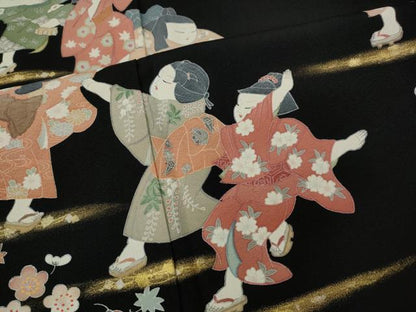 平和屋着物●豪華黒留袖　作家物　童子遊び　金彩　正絹　逸品　CABE6919ut