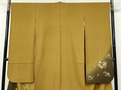 平和屋着物●豪華振袖　手描き　駒刺繍　草花丸文　暈し染め　金彩　正絹　逸品　CABE6921ut