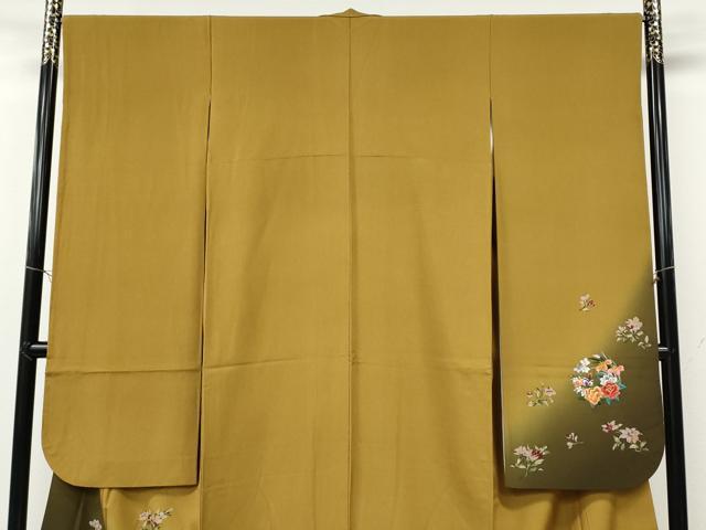 平和屋着物●豪華振袖　手描き　駒刺繍　草花丸文　暈し染め　金彩　正絹　逸品　CABE6921ut
