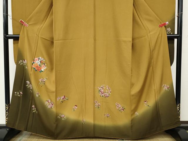 平和屋着物●豪華振袖　手描き　駒刺繍　草花丸文　暈し染め　金彩　正絹　逸品　CABE6921ut