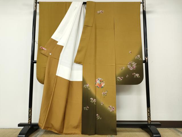 平和屋着物●豪華振袖　手描き　駒刺繍　草花丸文　暈し染め　金彩　正絹　逸品　CABE6921ut