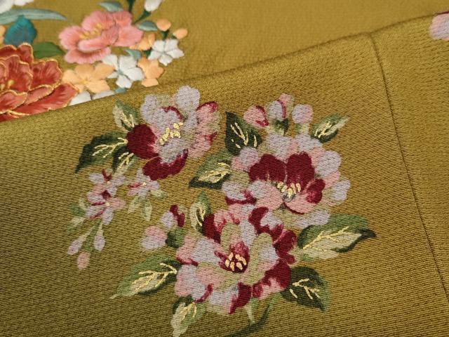 平和屋着物●豪華振袖　手描き　駒刺繍　草花丸文　暈し染め　金彩　正絹　逸品　CABE6921ut