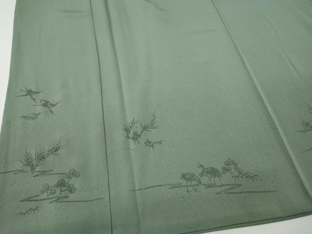 平和屋着物●色留訪問着　鶴草花文　錆青磁色　正絹　逸品　CABE6922ut