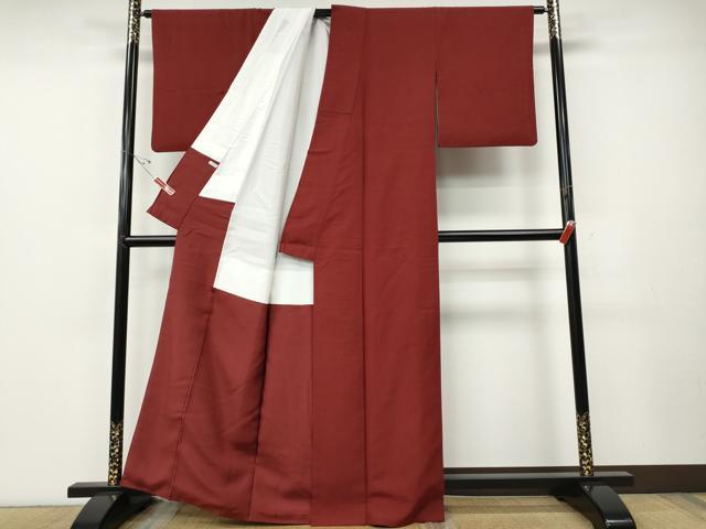 平和屋着物●結城紬　赤紅色　正絹　逸品　CABE6923ut