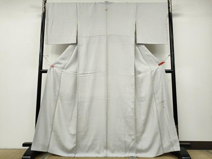 平和屋着物●京友禅の人間国宝　上野為二　色無地　舞葉地紋　牡丹鼠色　正絹　逸品　CABE6927ut