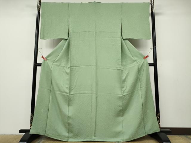 平和屋着物●上質な色無地　舞花地紋　山葵色　正絹　逸品　CABE6928ut
