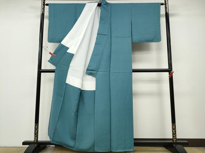 平和屋着物●上質な色無地　舞花地紋　藍色　正絹　逸品　未使用　CABE6934ut