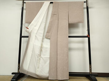 平和屋着物●上質な色無地　流水草花地紋　枯野色　正絹　逸品　CABE6937ut