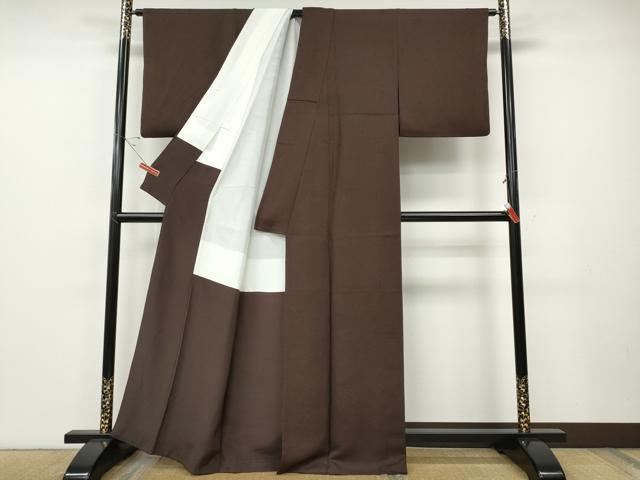 平和屋着物●上質な色無地　草花地紋　黒鳶色　正絹　逸品　CABE6944ut