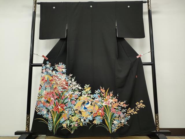 平和屋着物●本加賀友禅作家　直江良三　黒留袖　花鳥文　正絹　逸品　CABE6946ut