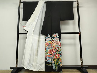 平和屋着物●本加賀友禅作家　直江良三　黒留袖　花鳥文　正絹　逸品　CABE6946ut