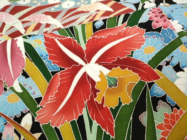平和屋着物●本加賀友禅作家　直江良三　黒留袖　花鳥文　正絹　逸品　CABE6946ut