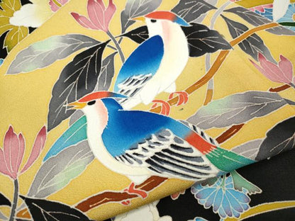 平和屋着物●本加賀友禅作家　直江良三　黒留袖　花鳥文　正絹　逸品　CABE6946ut