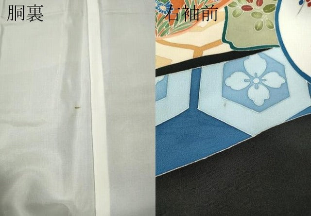 平和屋着物●本加賀友禅作家　鶴見保次　黒留袖　絵皿吉祥花文　正絹　逸品　CABE6949ut
