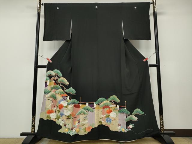 平和屋着物●創業460年・千總　黒留袖　駒刺繍　屏風松花文　金彩　高島屋扱い　正絹　逸品　CABE6950ut