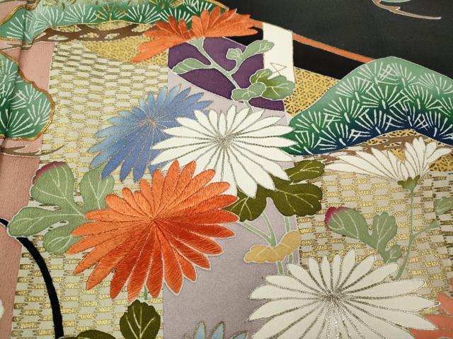 平和屋着物●創業460年・千總　黒留袖　駒刺繍　屏風松花文　金彩　高島屋扱い　正絹　逸品　CABE6950ut