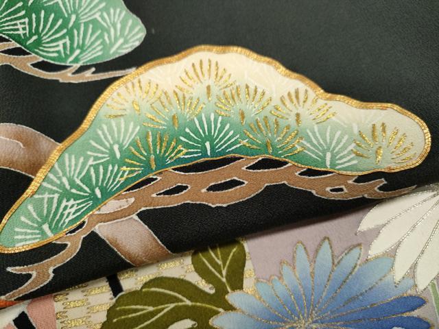 平和屋着物●創業460年・千總　黒留袖　駒刺繍　屏風松花文　金彩　高島屋扱い　正絹　逸品　CABE6950ut